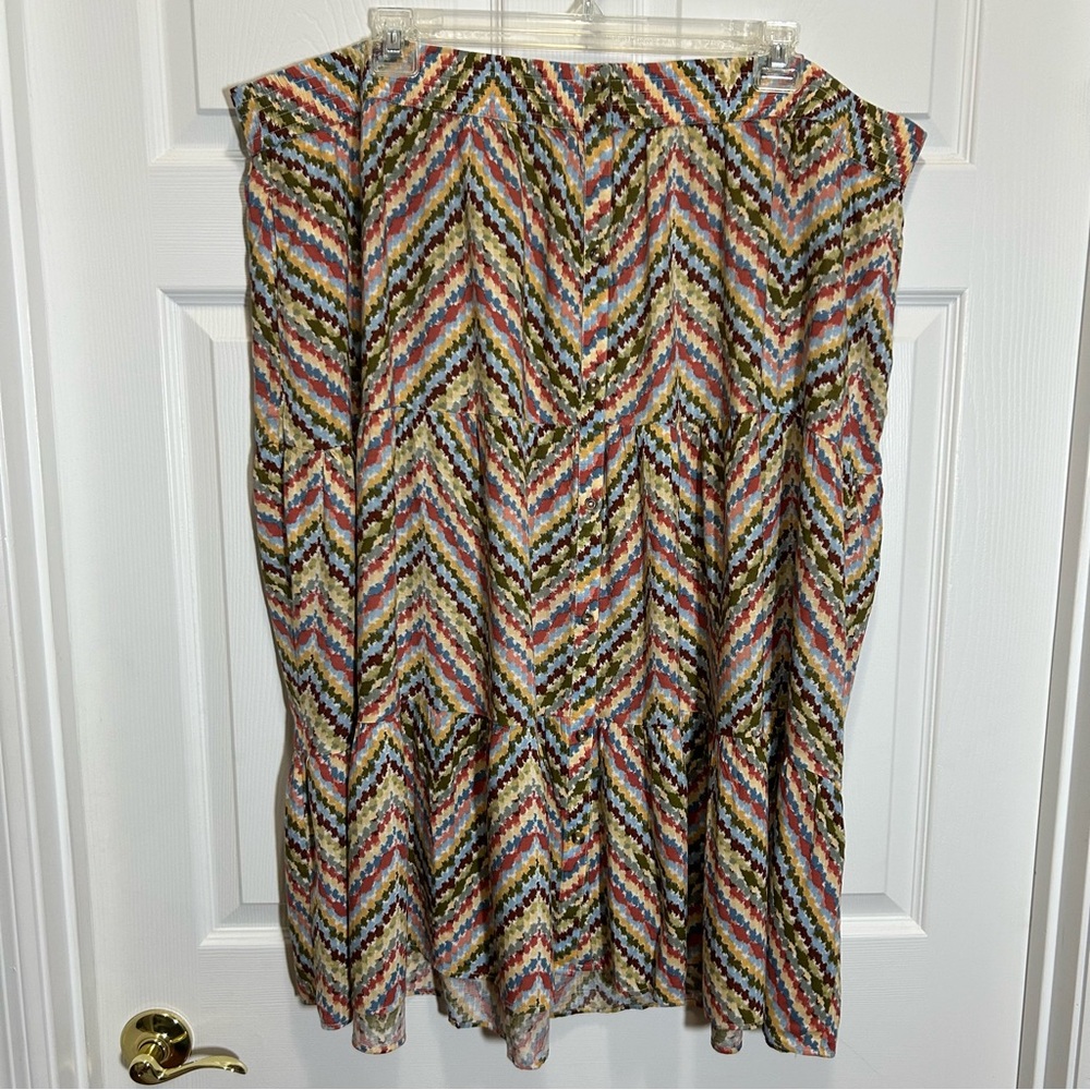 Sonoma Multicolored Faux Button Tiered Midi Skirt